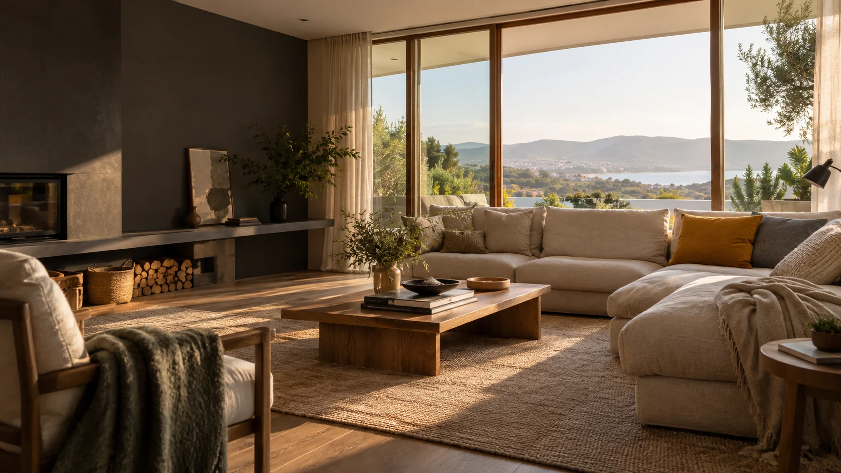 Ambiente conceptual de uma sala confortável, com luz natural